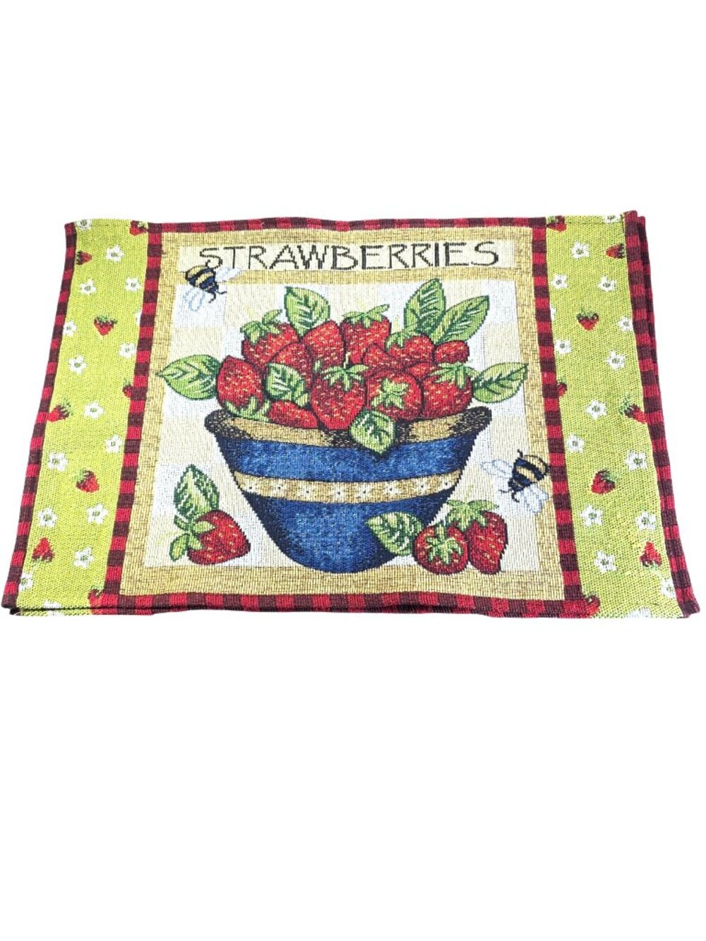 Strawberry Bumblebee Woven Placemats Set Of 2 Farmhouse Cottagecore Table Linen